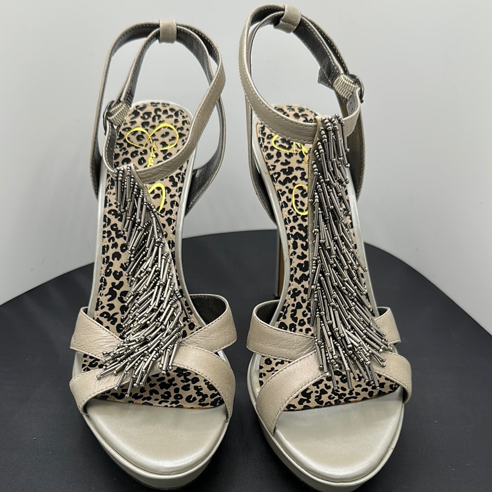 BNIB Jessica Sophisticated Cream and Silver High Heels with Intricate Design